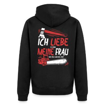 Holzfäller Förster Wald Kettensäge Motorsäge Frau - Unisex Premium Bio Zip Hoodie - Schwarz - Hinten - Nico (187cm)