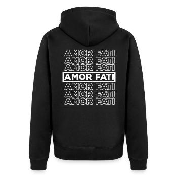 Cupid Fati No Mercy Down Under Philosophy - Unisex Premium Organic Zip Hoodie - black - Back - Nico (187cm)