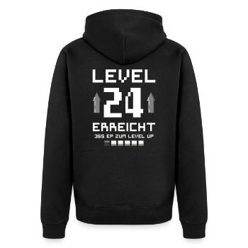 24. Geburtstag Gamer Level 24 Jahre Gaming - Unisex Premium Bio Zip Hoodie - Schwarz - Hinten - Nico (187cm)
