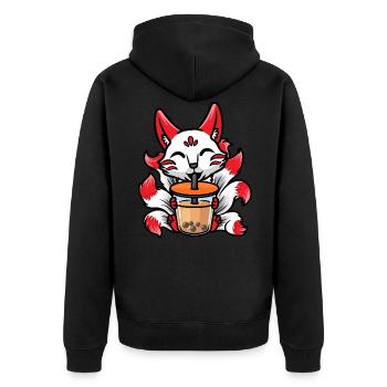 Kitsune Anime Bubble Tea - Unisex Premium Organic Zip Hoodie - black - Back - Nico (187cm)