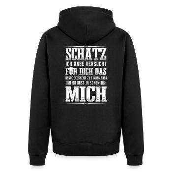 Schatz du hast ja mich Freundin Freund - Unisex Premium Bio Zip Hoodie - Schwarz - Hinten - Nico (187cm)