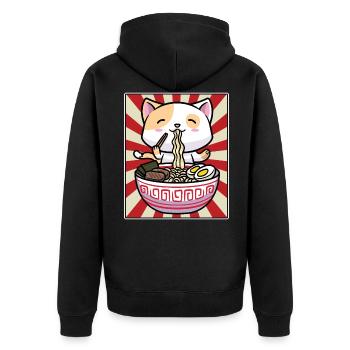 Niedliche Katze Ramen Nudeln Japan - Unisex Premium Bio Zip Hoodie - Schwarz - Hinten - Nico (187cm)