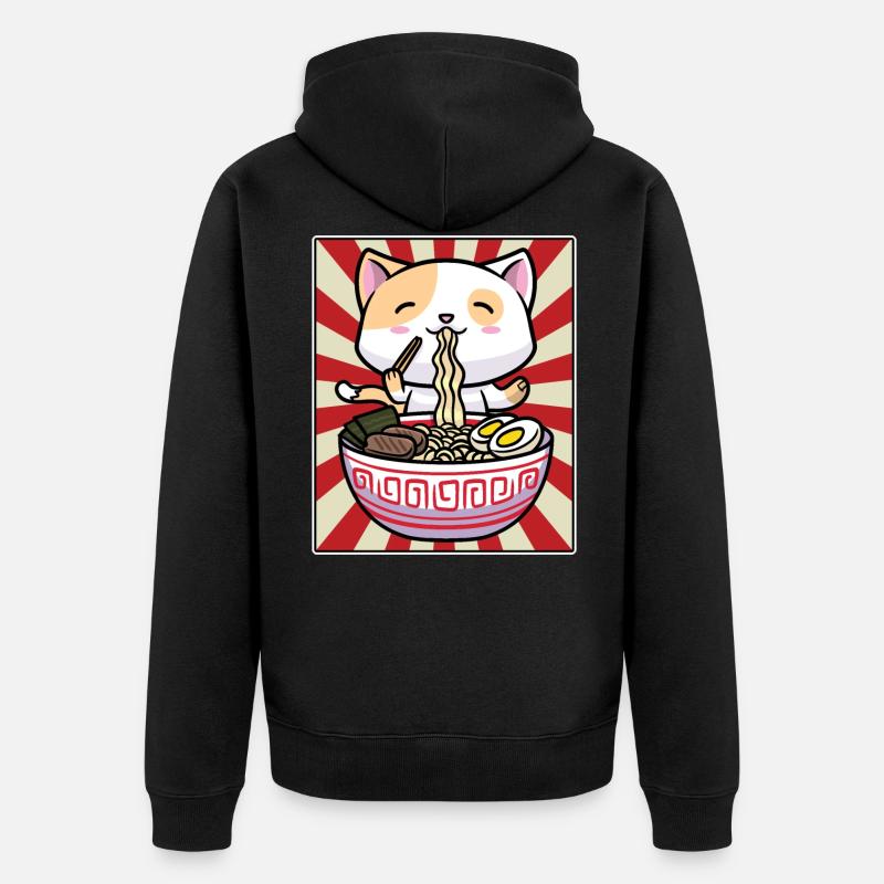 Mignon Cat Ramen Noodles Japon - Veste à capuche bio Premium Unisexe - noir