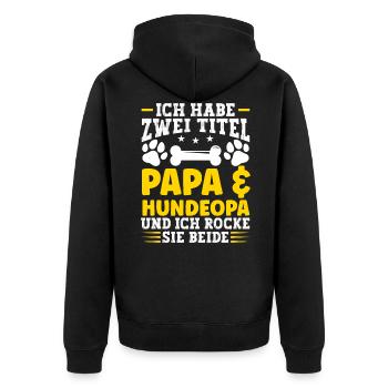 Hunde Opa Hundeopa Enkelhund - Unisex Premium Bio Zip Hoodie - Schwarz - Hinten - Nico (187cm)