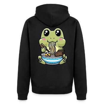 Niedliche Frosch Ramen Nudeln Japan - Unisex Premium Bio Zip Hoodie - Schwarz - Hinten - Nico (187cm)