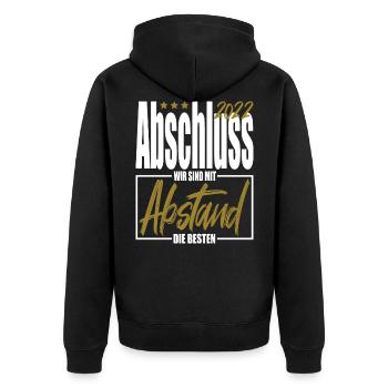 Abschluss 2022 Gold AK 22 cooles Outfit - Unisex Premium Bio Zip Hoodie - Schwarz - Hinten - Nico (187cm)