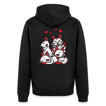 Kitsune Anime Japanisch Fuchs Kawaii - Unisex Premium Bio Zip Hoodie - Schwarz - Hinten - Nico (187cm)