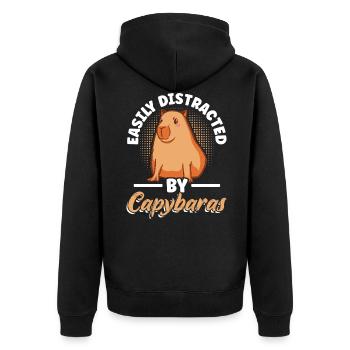 Capybara Wasserschwein Nagetier - Unisex Premium Bio Zip Hoodie - Schwarz - Hinten - Nico (187cm)