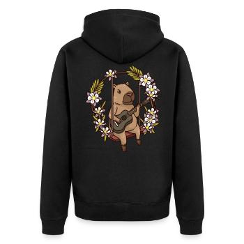 Capybara Rodent Guitar - Unisex Premium Organic Zip Hoodie - black - Back - Nico (187cm)