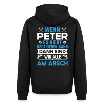 Vorname Peter reparieren Arbeit Büro lustig Fun - Unisex Premium Bio Zip Hoodie - Schwarz - Hinten - Nico (187cm)
