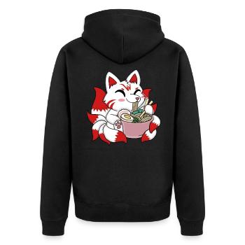 Niedlicher Kitsune Ramen Japanische Nudeln Kawaii - Unisex Premium Bio Zip Hoodie - Schwarz - Hinten - Nico (187cm)