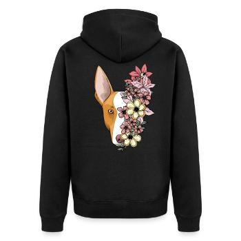 Podenco Ibicenco Dog With Flowers - Unisex Premium Organic Zip Hoodie - black - Back - Nico (187cm)