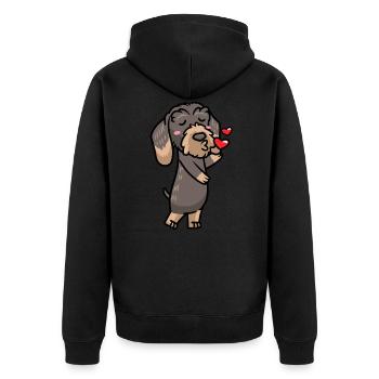 Baisers de chien teckel à poil rugueux - Veste à capuche bio Premium Unisexe - noir - Dos - Nico (187cm)