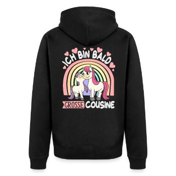 Ich Werde Große Cousine Kusine - Unisex Premium Bio Zip Hoodie - Schwarz - Hinten - Nico (187cm)