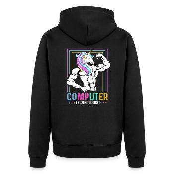 Computer Technologe Geschenk Radiologe Einhorn - Unisex Premium Bio Zip Hoodie - Schwarz - Hinten - Nico (187cm)