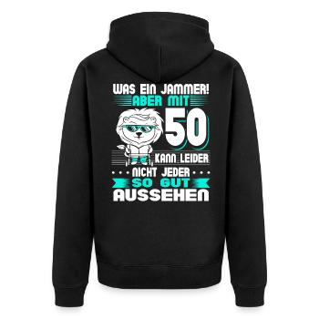 50 Geburtstag Mann - Unisex Premium Bio Zip Hoodie - Schwarz - Hinten - Nico (187cm)