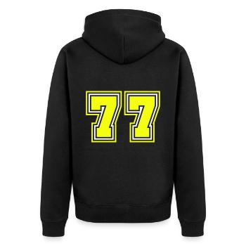 77 Zahl Symbol - Unisex Premium Bio Zip Hoodie - Schwarz - Hinten - Nico (187cm)