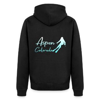 Aspen Colorado - Unisex Premium Bio Zip Hoodie - Schwarz - Hinten - Nico (187cm)