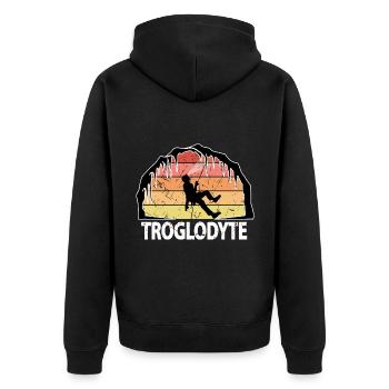 Troglodyte Funny Caving - Potholing Speleology - Unisex Premium Organic Zip Hoodie - black - Back - Nico (187cm)