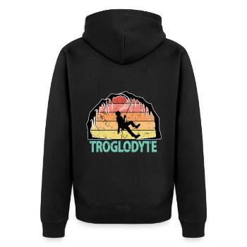 Troglodyte Funny Caving - Potholing Speleology - Unisex Premium Organic Zip Hoodie - black - Back - Nico (187cm)