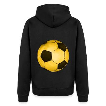 Fußball Sticker Schwarz Gold Ball - Unisex Premium Bio Zip Hoodie - Schwarz - Hinten - Nico (187cm)