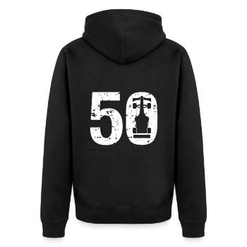 50 Formula Racing Motorsport - Unisex Premium Bio Zip Hoodie - Schwarz - Hinten - Nico (187cm)