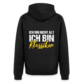 Ich bin nicht alt ich bin Klassiker - Unisex Premium Bio Zip Hoodie - Schwarz - Hinten - Nico (187cm)