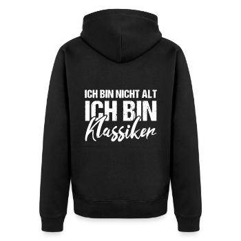 Ich bin nicht alt ich bin Klassiker Geburtstag - Unisex Premium Bio Zip Hoodie - Schwarz - Hinten - Nico (187cm)