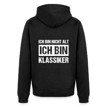 Ich bin nicht alt ich bin Klassiker Geburtstag - Unisex Premium Bio Zip Hoodie - Schwarz - Hinten - Nico (187cm)