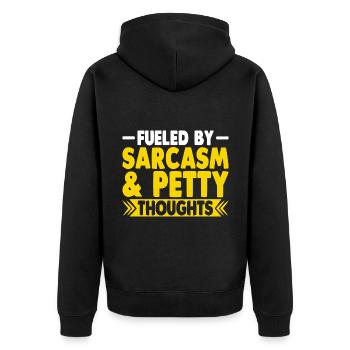 Angetrieben von Sarkasmus und kleinlichen Gedanken Sarkasmus - Unisex Premium Bio Zip Hoodie - Schwarz - Hinten - Nico (187cm)