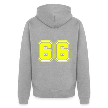 66 number symbol - Unisex Premium Organic Zip Hoodie - heather grey - Back - Nico (187cm)