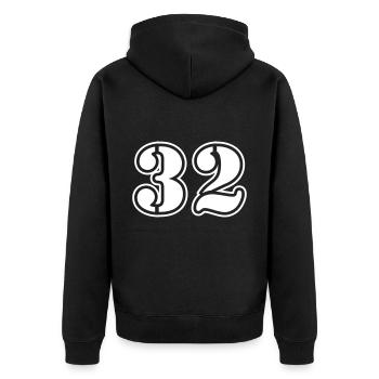 32 number symbol - Unisex Premium Organic Zip Hoodie - black - Back - Nico (187cm)