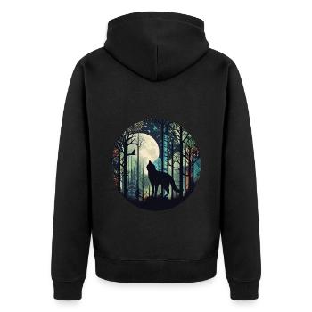 Cat in the forest with full moon, trees - Unisex Premium Organic Zip Hoodie - black - Back - Nico (187cm)