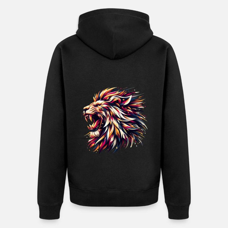 Lion Roars Geometryczny Prezent - Ekologiczna rozpinana bluza z kapturem Premium unisex - czarny