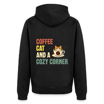 Chat de café et un coin douillet Dictons pour - Veste à capuche bio Premium Unisexe - noir - Dos - Nico (187cm)