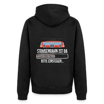 Straßenbahnfahrer Straßenbahn ist da - Unisex Premium Bio Zip Hoodie - Schwarz - Hinten - Nico (187cm)