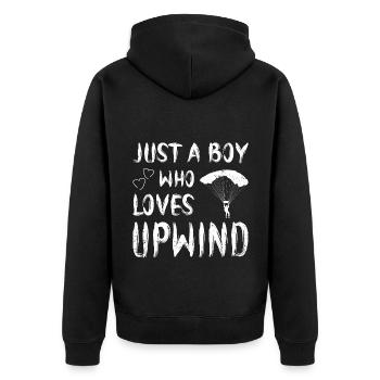 Just A Boy Who Loves Upwind Paraglider Parachute S - Unisex Premium Bio Zip Hoodie - Schwarz - Hinten - Nico (187cm)
