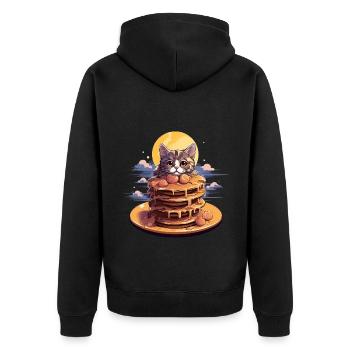 Süße Pancake Katze - Lustiges Pancat Cartoon Desig - Unisex Premium Bio Zip Hoodie - Schwarz - Hinten - Nico (187cm)