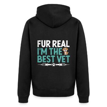 Fur Real I'm The Best Vet Verterinarian Animal - Unisex Premium Bio Zip Hoodie - Schwarz - Hinten - Nico (187cm)