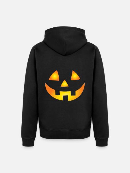 Geschnitztes Kürbisgesicht - Unisex Premium Bio Zip Hoodie - Schwarz
