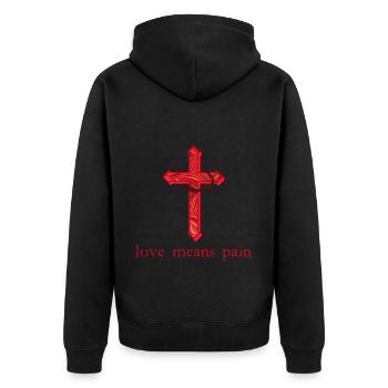 kreuz mit dornen e 18 - Unisex Premium Bio Zip Hoodie - Schwarz - Hinten - Nico (187cm)