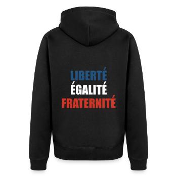 Liberté Égalité Fraternité - Unisex Premium Bio Zip Hoodie - Schwarz - Hinten - Nico (187cm)