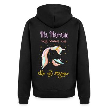 meine Patin ist wie ein Einhorn - Unisex Premium Bio Zip Hoodie - Schwarz - Hinten - Nico (187cm)
