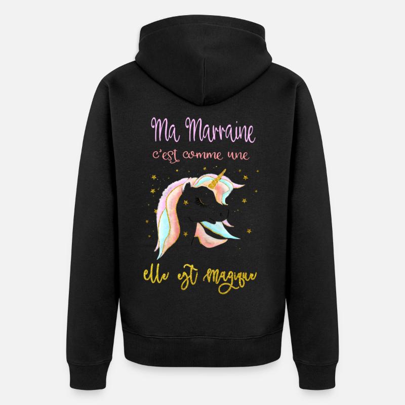ma marraine c'est comme une licorne - Veste à capuche bio Premium Unisexe - noir