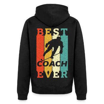 Best Hockey Coach Ever Funny Retro Vintage Gift - Unisex Premium Organic Zip Hoodie - black - Back - Nico (187cm)