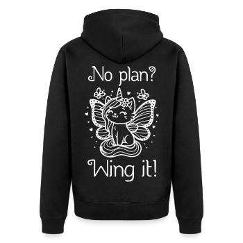 No Plan Wing It winged unicorn cat - Unisex Premium Organic Zip Hoodie - black - Back - Nico (187cm)