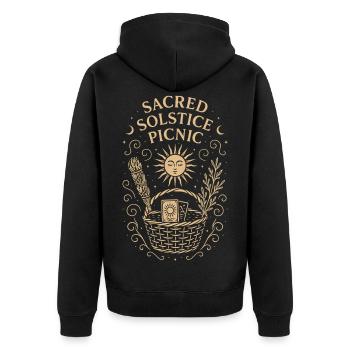 Litha Picnic - Sacred Solstice Sommersonnenwende - Unisex Premium Bio Zip Hoodie - Schwarz - Hinten - Nico (187cm)