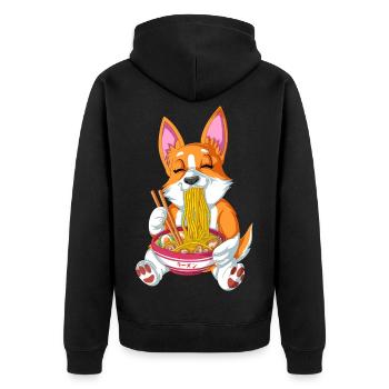 Süßer Corgi genießt Ramen - Unisex Premium Bio Zip Hoodie - Schwarz - Hinten - Nico (187cm)