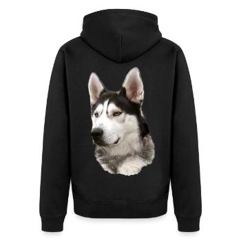 Husky Gesicht Schwarz Weiß - Unisex Premium Bio Zip Hoodie - Schwarz - Hinten - Nico (187cm)