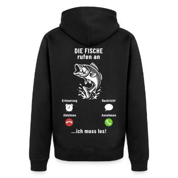 The fish are calling - I have to go - Angler Spruch - Unisex Premium Organic Zip Hoodie - black - Back - Nico (187cm)